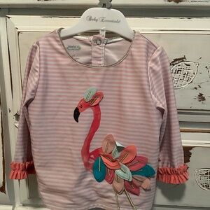 Mud Pie Pink Striped Flamingo Long Sleeve 2 piece bathing suit